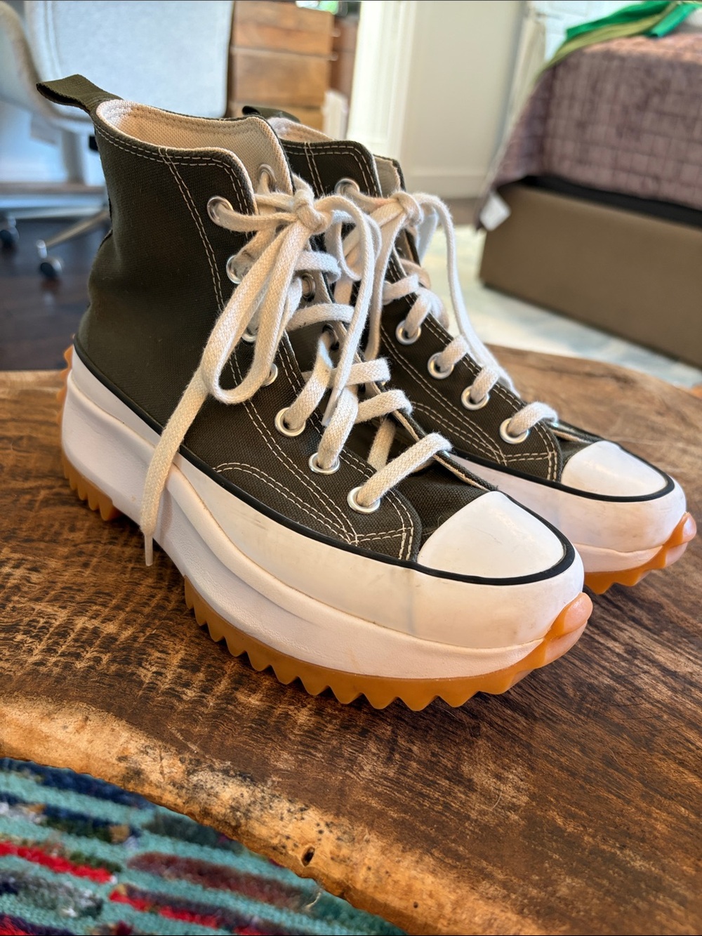 Converse Olive Green and White High-Top Sneakers with Gum Outsole